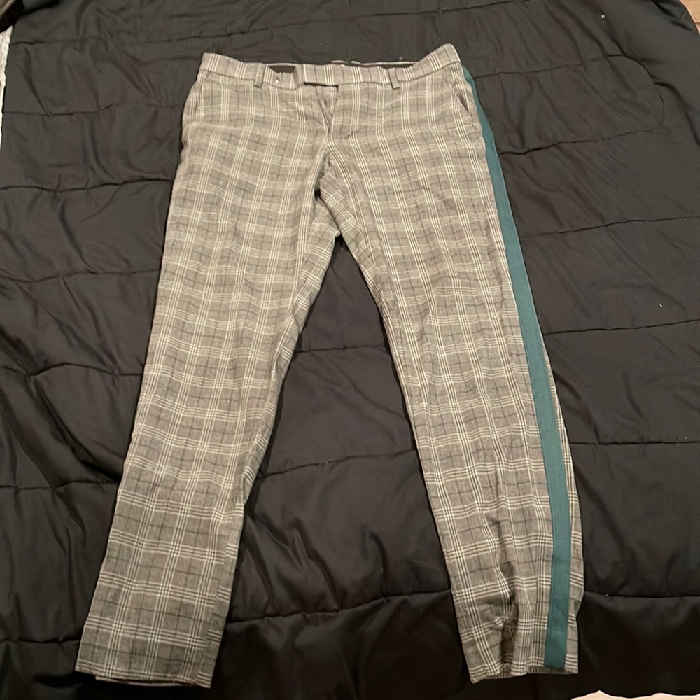 Plaid slim fit pants with green stripe. Moss London brand 30x30